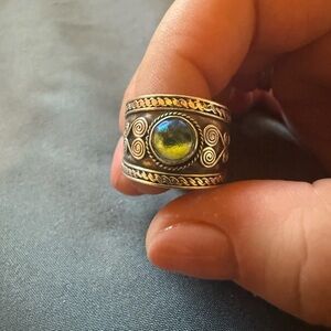 Sterling Silver Green Stone Ring Size 7